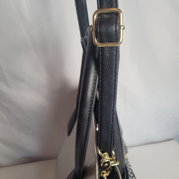 Betsey Johnson Large Satchel Crossbody Bag Ovetsized Bow Taupe Black White Dots - Picture 4 of 15